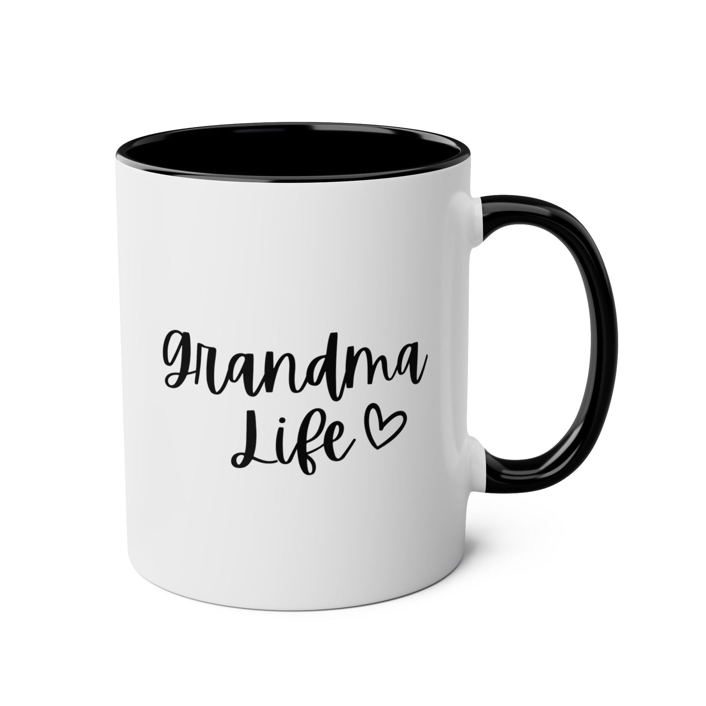 Grandma Life 11oz white with black accent funny large coffee mug gift for mother's day custom name customize personalize new grandmother to be cute waveywares wavey wares wavywares wavy wares