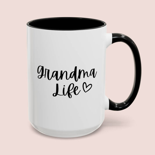 Grandma Life 15oz white with black accent funny large coffee mug gift for mother's day custom name customize personalize new grandmother to be cute waveywares wavey wares wavywares wavy wares cover