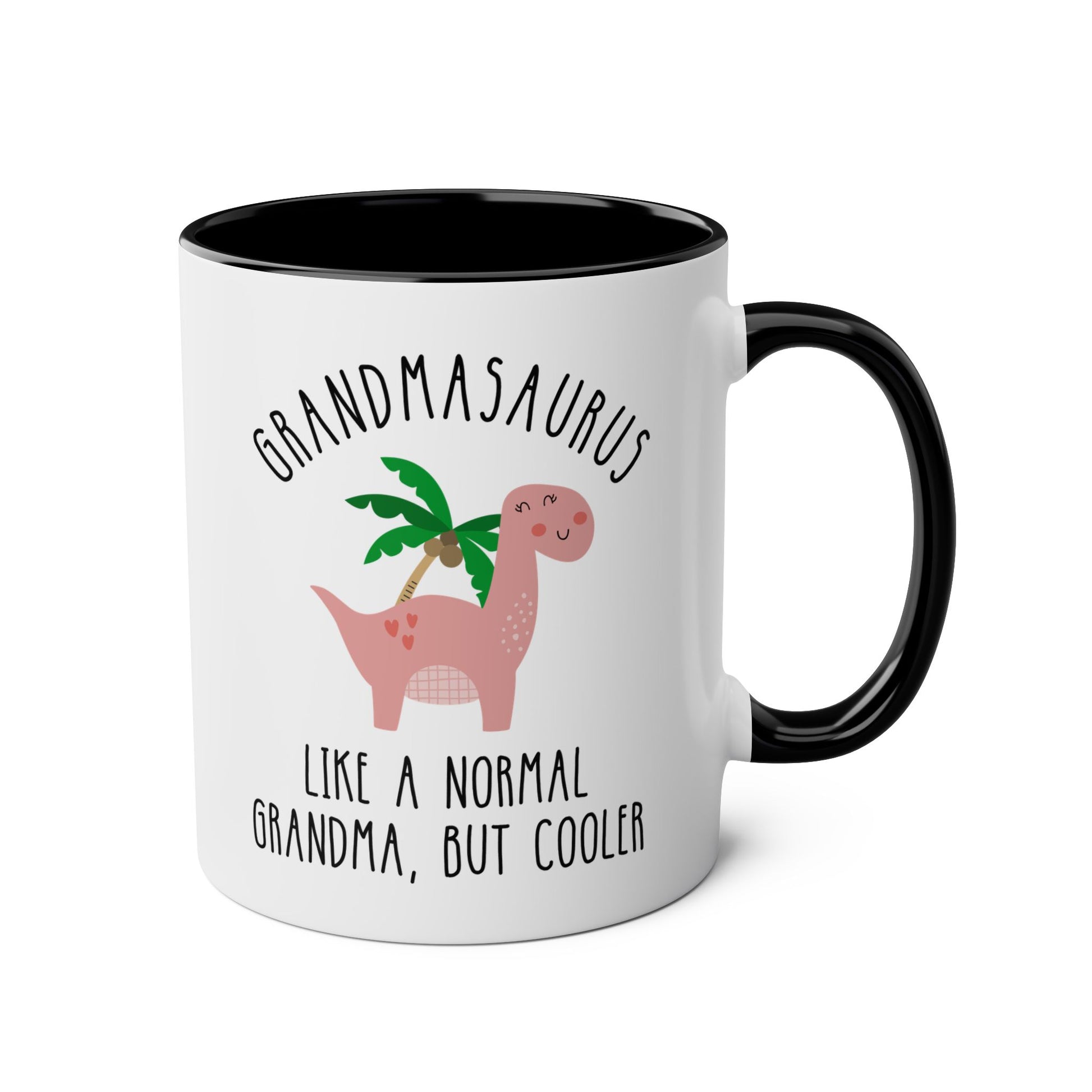 Grandmasaurus Like A Normal Grandma But Cooler 11oz white with black accent funny large coffee mug gift for grandmother dinosaur nan birthday Christmas waveywares wavey wares wavywares wavy wares 