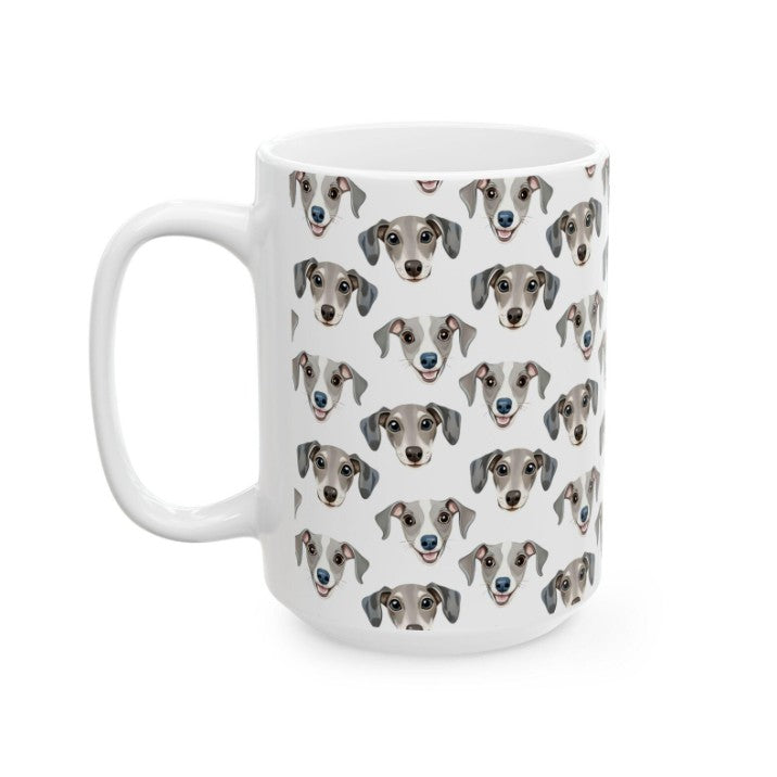 Cute Greyhound Watercolor Pattern 15oz white funny large coffee mug gift for Grey Hound Dog Lover Mom Dad furparent Puppy animal enthusiast adorable kids birthday secret santa Christmas waveywares wavey wares wavywares wavy wares