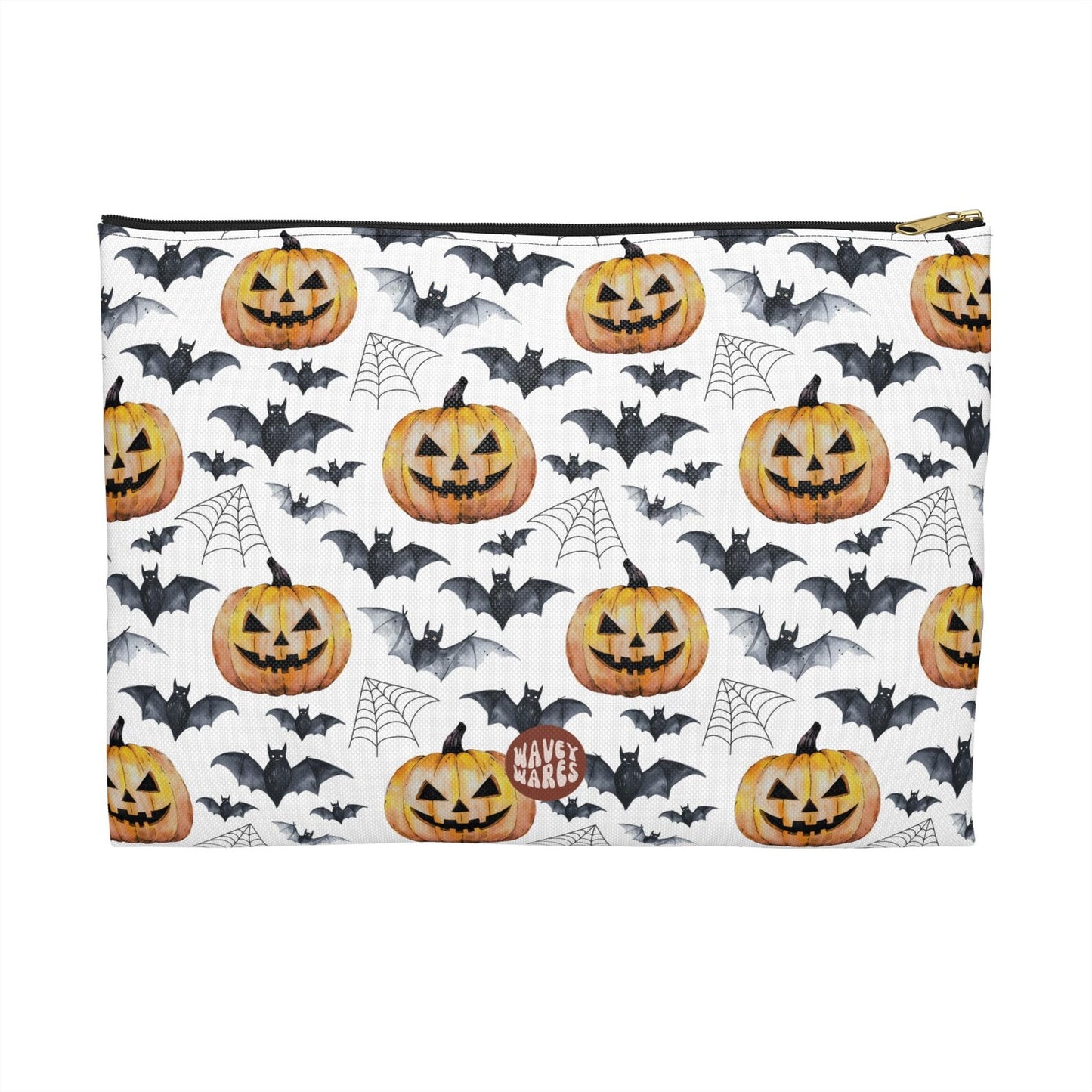 halloween cosmetic travel zip bag pumpkins spooky toiletry toiletries bag snack bag pencil case waveywares wavey wares wavy wares