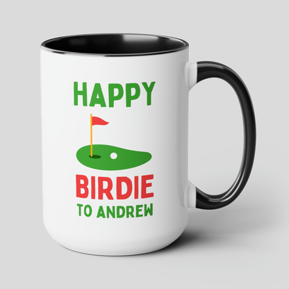 Happy Birdie To Andrew 15oz white with black accent funny large coffee mug gift for golfer custom birthday golf golfing novelty waveywares wavey wares wavywares wavy wares cover