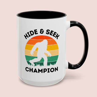 Hide And Seek Champion 15oz white with black accent funny large coffee mug gift for dad men big foot silhouette sasquatch bigfoot waveywares wavey wares wavywares wavy wares cover