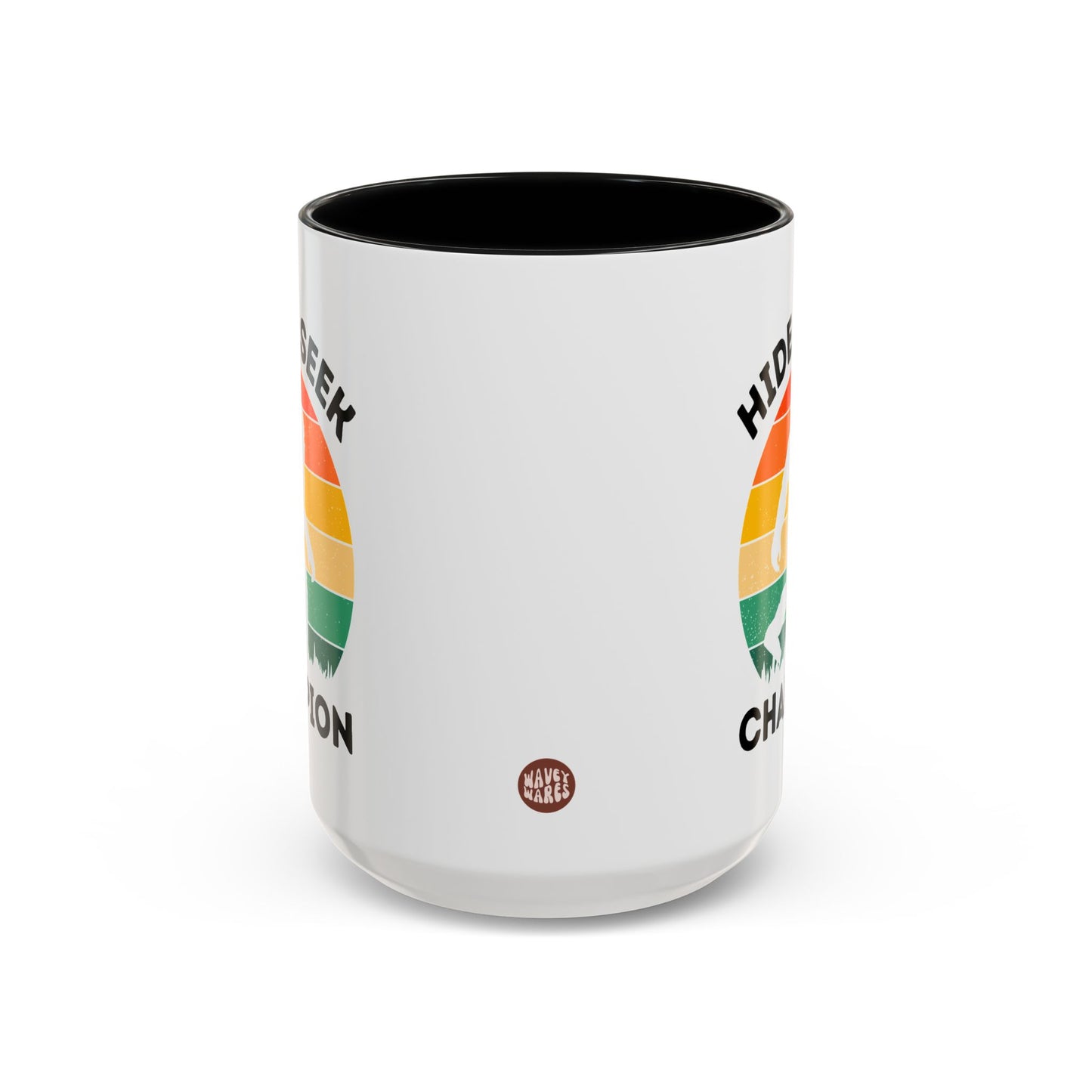 Hide And Seek Champion 15oz white with black accent funny large coffee mug gift for dad men big foot silhouette sasquatch bigfoot waveywares wavey wares wavywares wavy wares side