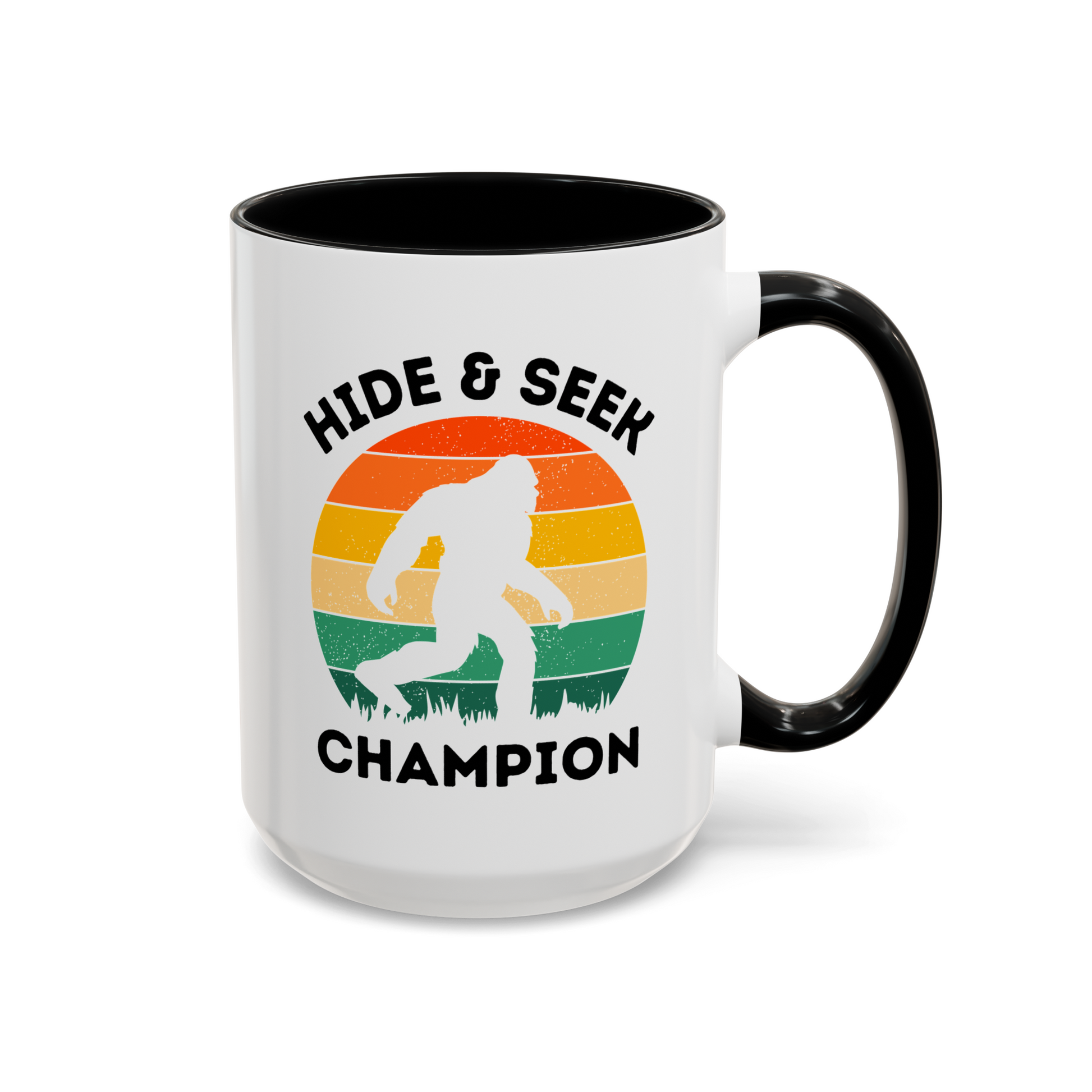 Hide And Seek Champion 15oz white with black accent funny large coffee mug gift for dad men big foot silhouette sasquatch bigfoot waveywares wavey wares wavywares wavy wares