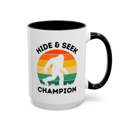 Hide And Seek Champion 15oz white with black accent funny large coffee mug gift for dad men big foot silhouette sasquatch bigfoot waveywares wavey wares wavywares wavy wares