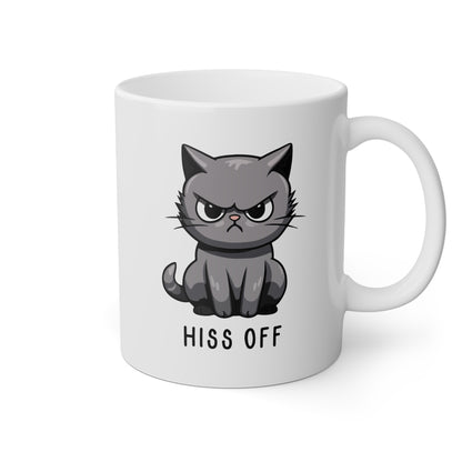 Hiss Off 11oz white funny large coffee mug gift for cat mom angry cute antisocial cuss curse kitten waveywares wavey wares wavywares wavy wares