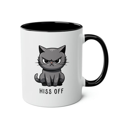 Hiss Off 11oz white with black accent funny large coffee mug gift for cat mom angry cute antisocial cuss curse kitten waveywares wavey wares wavywares wavy wares