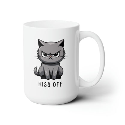 Hiss Off 15oz white funny large coffee mug gift for cat mom angry cute antisocial cuss curse kitten waveywares wavey wares wavywares wavy wares