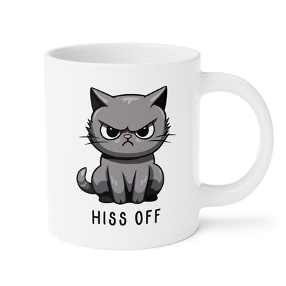 Hiss Off 20oz white funny large coffee mug gift for cat mom angry cute antisocial cuss curse kitten waveywares wavey wares wavywares wavy wares
