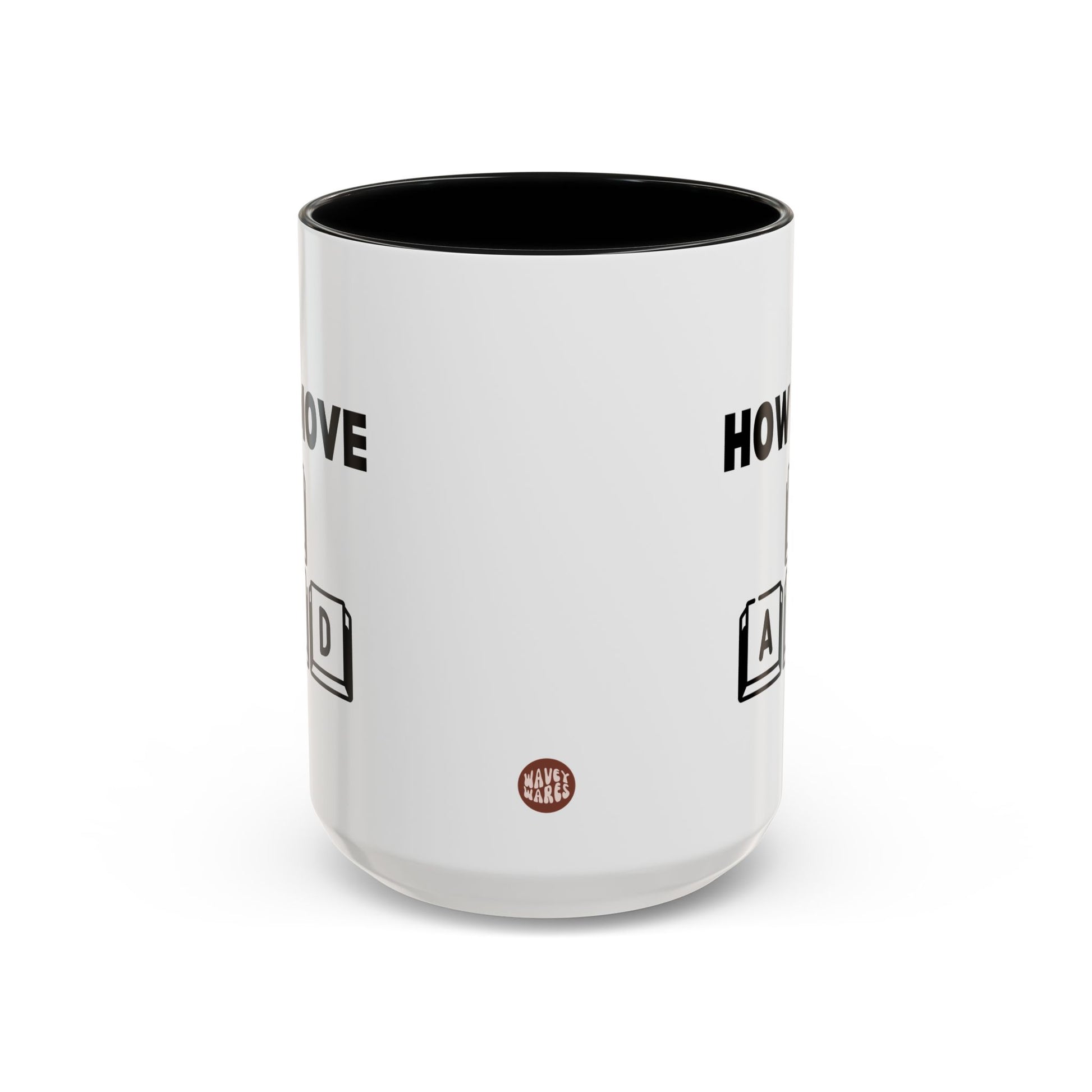 How I Move WASD 15oz white with black accent funny large coffee mug gift for gamers gaming fans keyboard keys used in PC computer games waveywares wavey wares wavywares wavy wares side