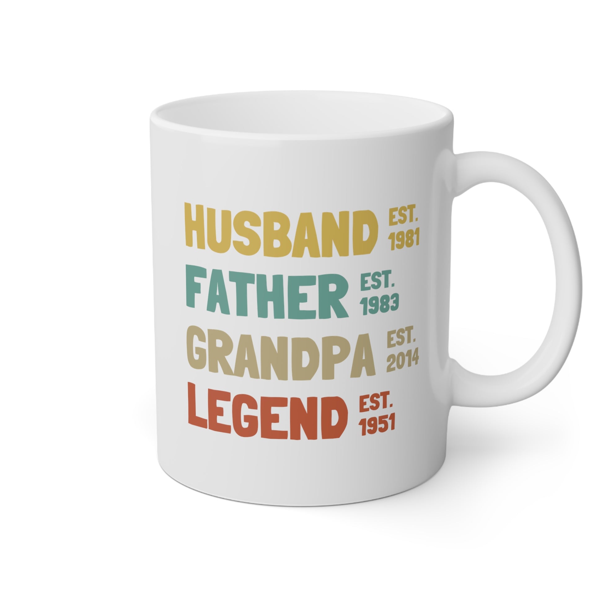 Husband Father Grandpa Legend 11oz white funny large coffee mug gift for dad fathers day birthday custom date personalize customize waveywares wavey wares wavywares wavy wares