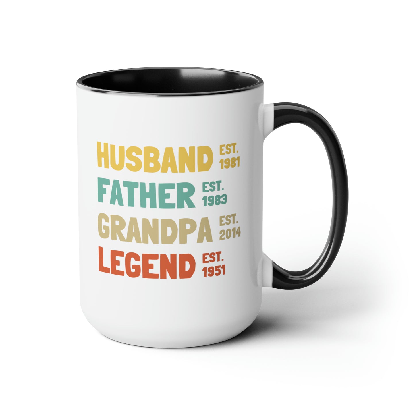 Husband Father Grandpa Legend 15oz white with black accent funny large coffee mug gift for dad fathers day birthday custom date personalize customize waveywares wavey wares wavywares wavy wares