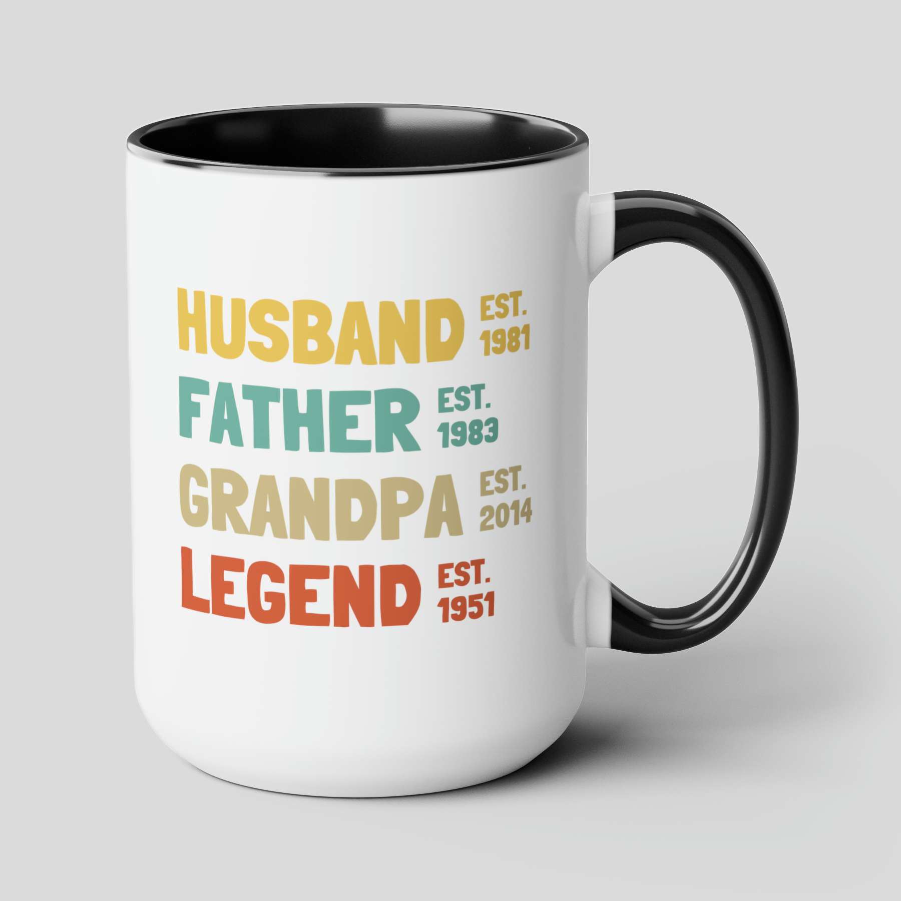 Husband Father Grandpa Legend 15oz white with black accent funny large coffee mug gift for dad fathers day birthday custom date personalize customize waveywares wavey wares wavywares wavy wares cover