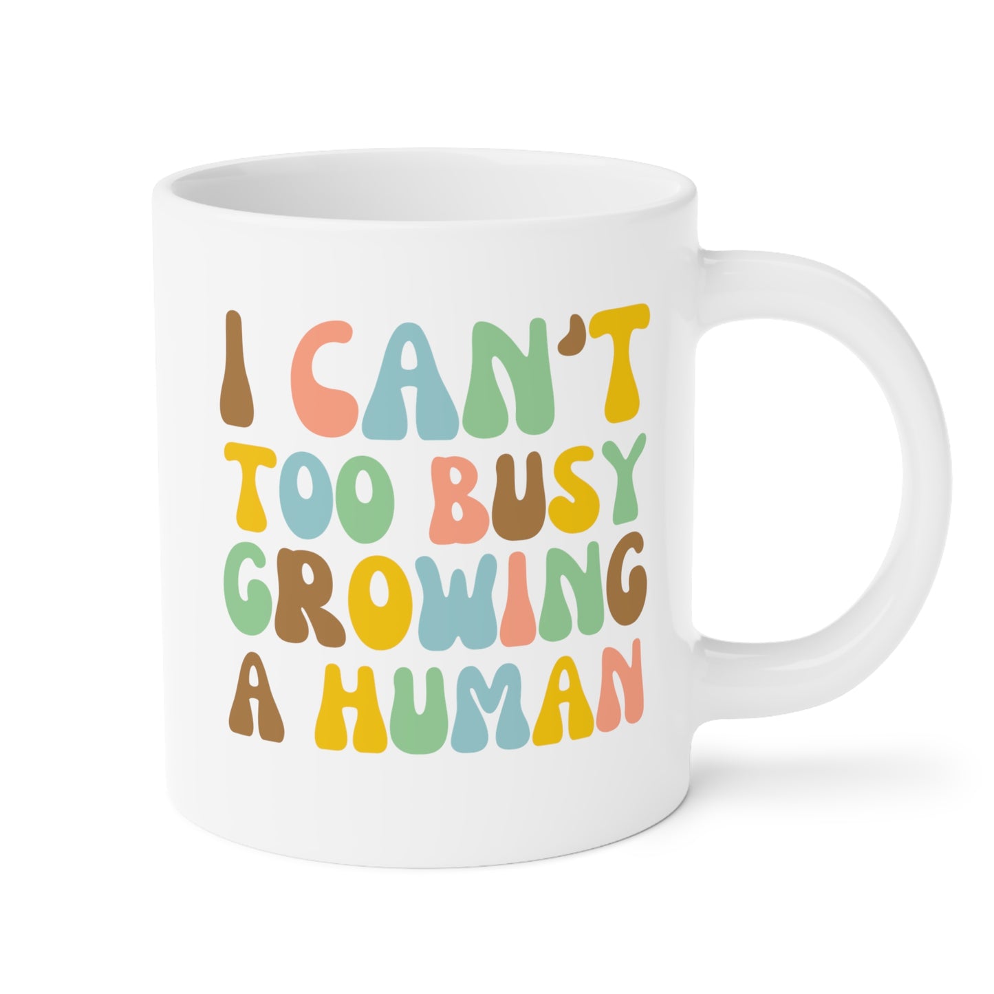 I Can't Too Busy Growing A Human 20oz white funny large coffee mug gift for pregnant woman pregnancy announcement mom to be baby bump shower waveywares wavey wares wavywares wavy wares