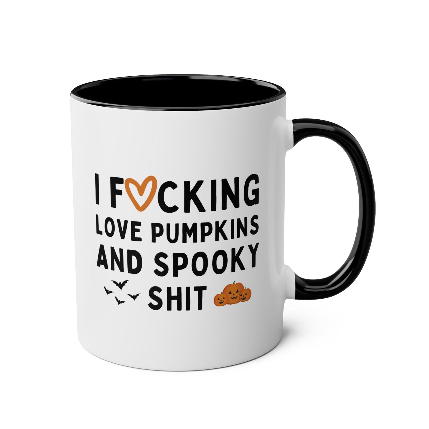 I Fucking Love Pumpkins and Spooky Shit 11oz white with black accent funny large coffee mug gift for fall autumn halloween lover waveywares wavey wares wavywares wavy wares