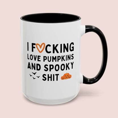 I Fucking Love Pumpkins and Spooky Shit 15oz white with black accent funny large coffee mug gift for fall autumn halloween lover waveywares wavey wares wavywares wavy wares cover