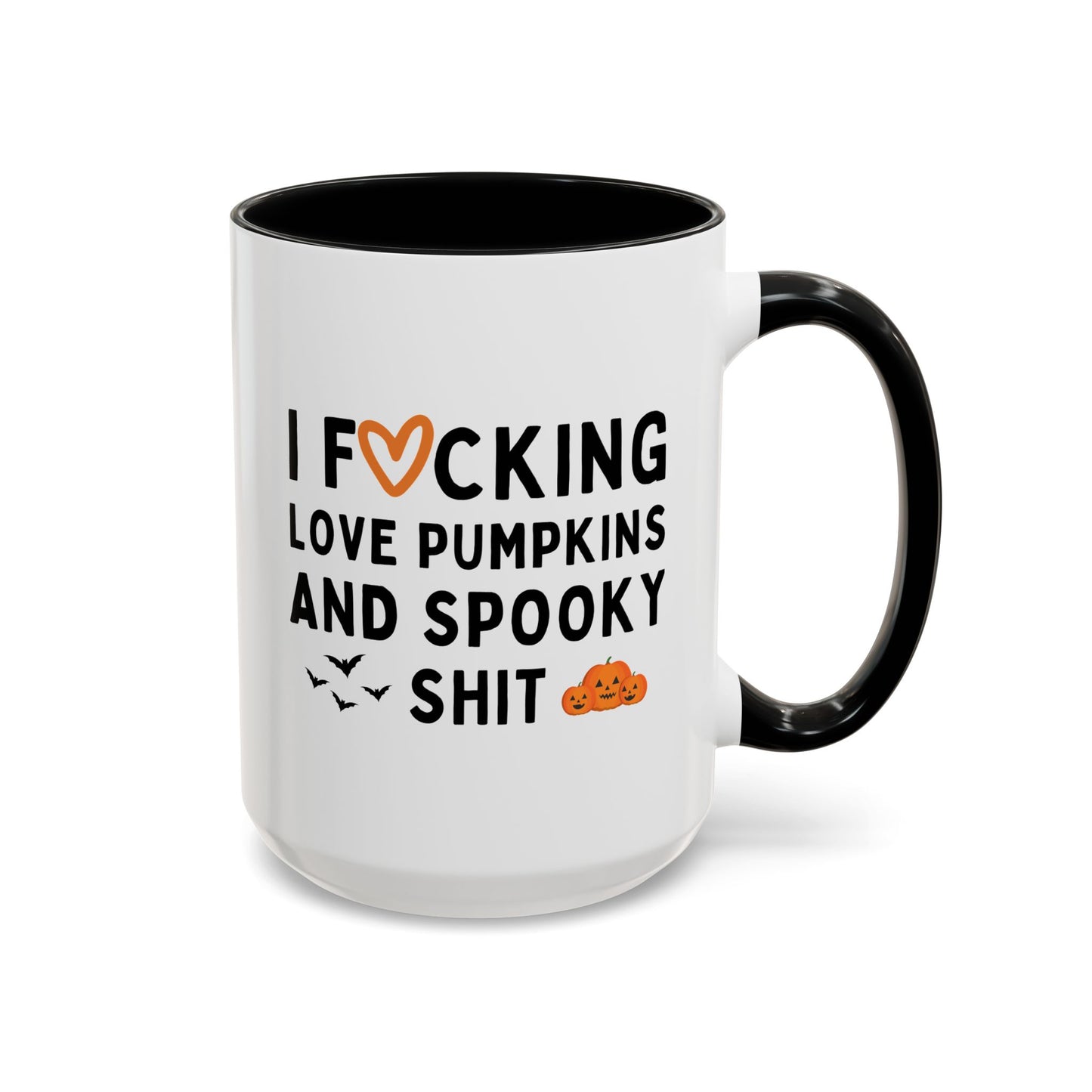 I Fucking Love Pumpkins and Spooky Shit 15oz white with black accent funny large coffee mug gift for fall autumn halloween lover waveywares wavey wares wavywares wavy wares