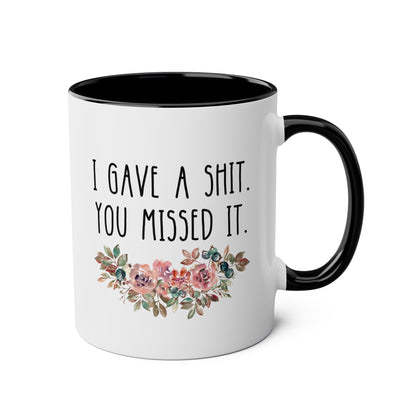 I Gave A Shit You Missed It 11oz white with black accent funny large coffee mug gift for coworker colleague office sarcasm curse word sarcastic teacher waveywares wavey wares wavywares wavy wares