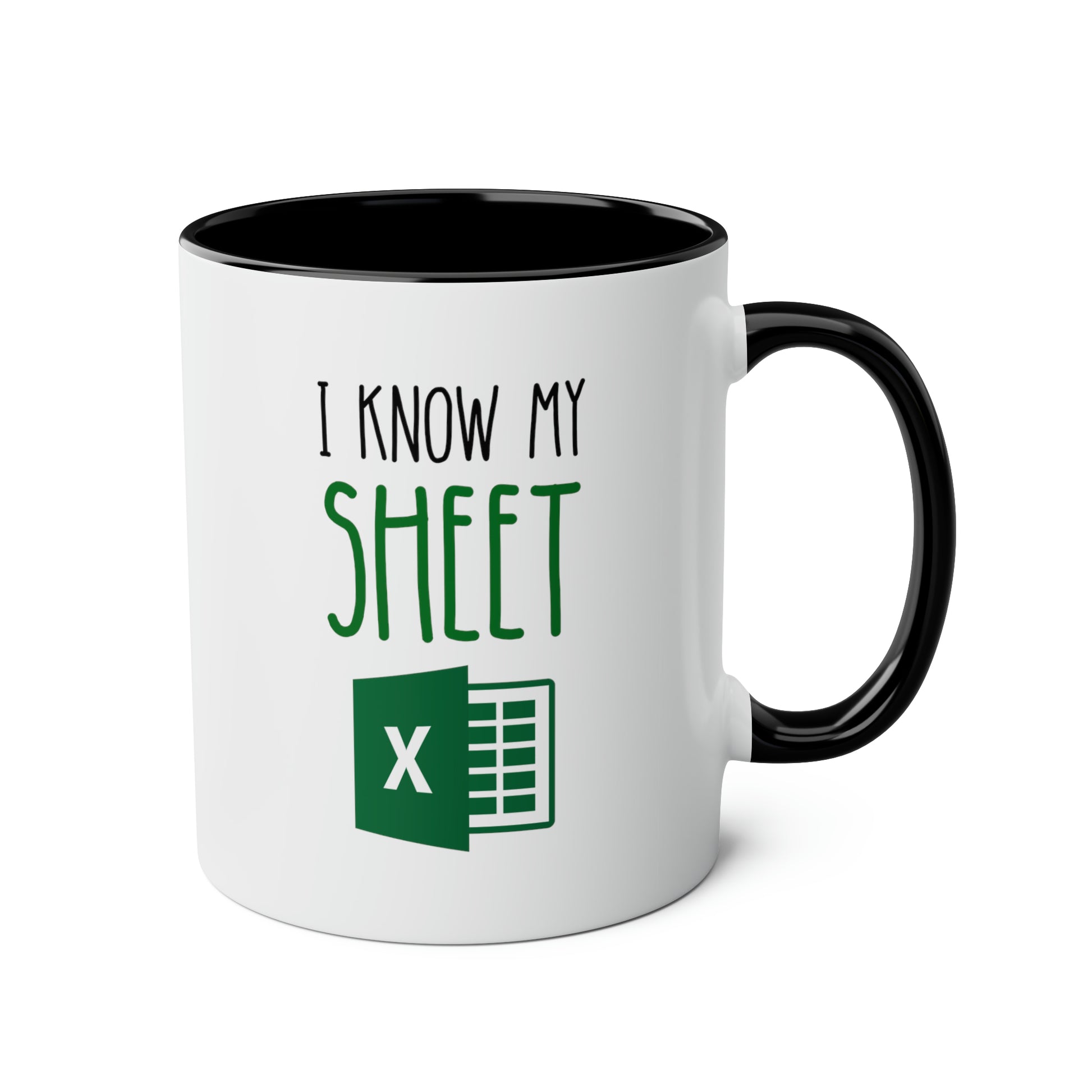 I Know My Sheet 11oz white with black accent funny large coffee mug gift for work colleague spreadsheet accountant office coworker excel waveywares wavey wares wavywares wavy wares