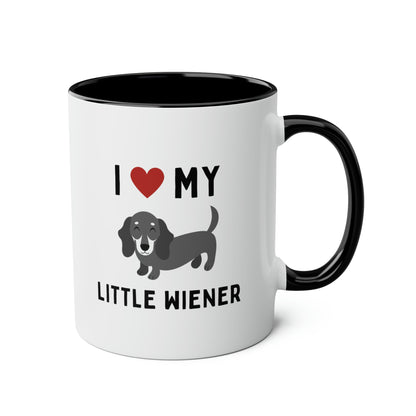 I Love My Little Wiener 11oz white with black accent funny large coffee mug gift for furparent dachshund sausage dog lover doxie waveywares wavey wares wavywares wavy wares