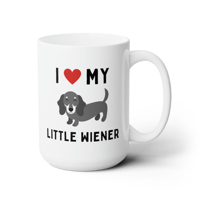 I Love My Little Wiener 15oz white funny large coffee mug gift for furparent dachshund sausage dog lover doxie waveywares wavey wares wavywares wavy wares