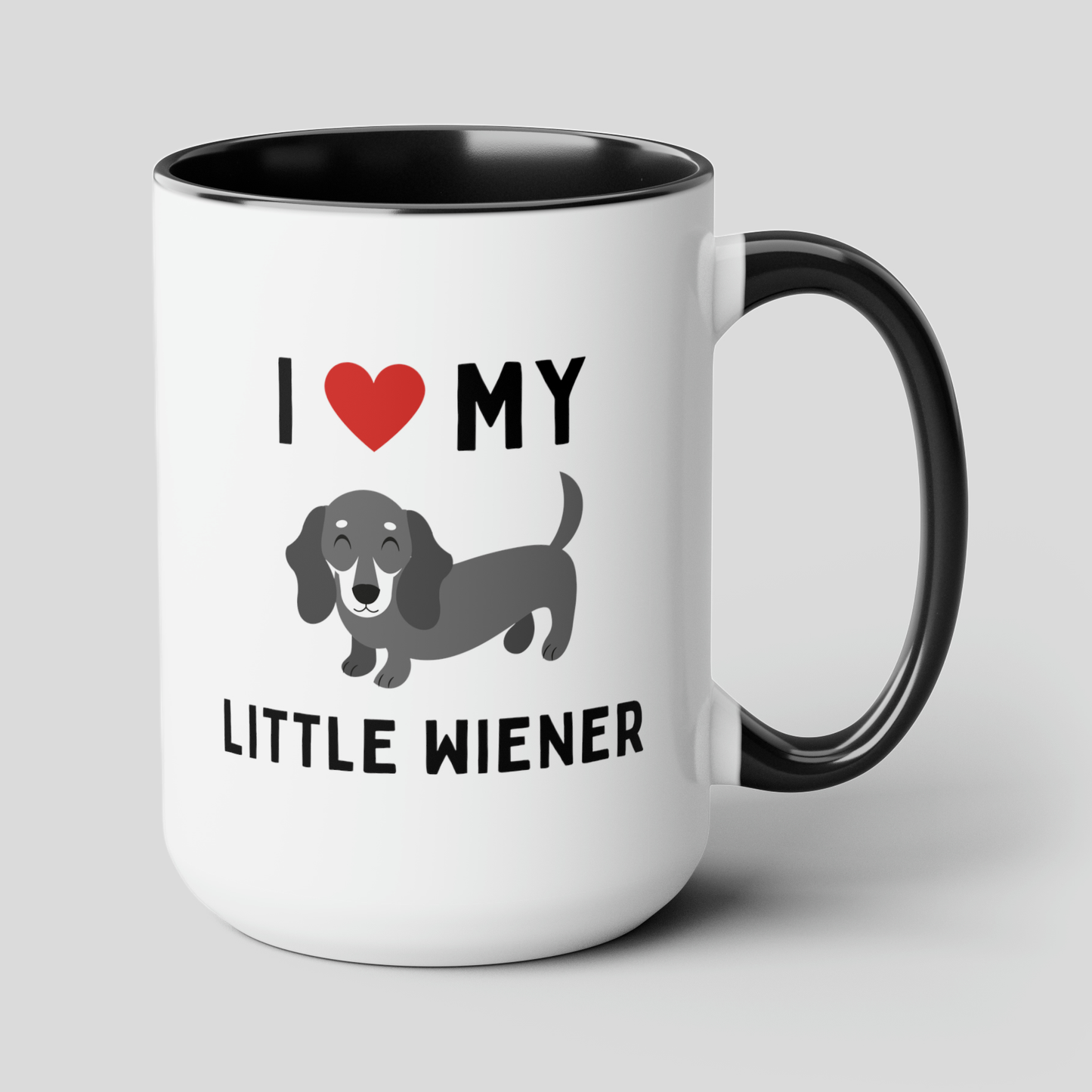 I Love My Little Wiener 15oz white with black accent funny large coffee mug gift for furparent dachshund sausage dog lover doxie waveywares wavey wares wavywares wavy wares cover