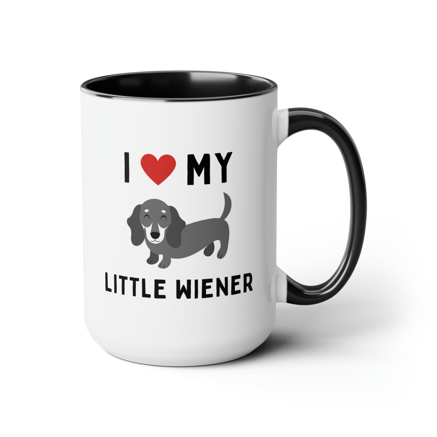 I Love My Little Wiener 15oz white with black accent funny large coffee mug gift for furparent dachshund sausage dog lover doxie waveywares wavey wares wavywares wavy wares