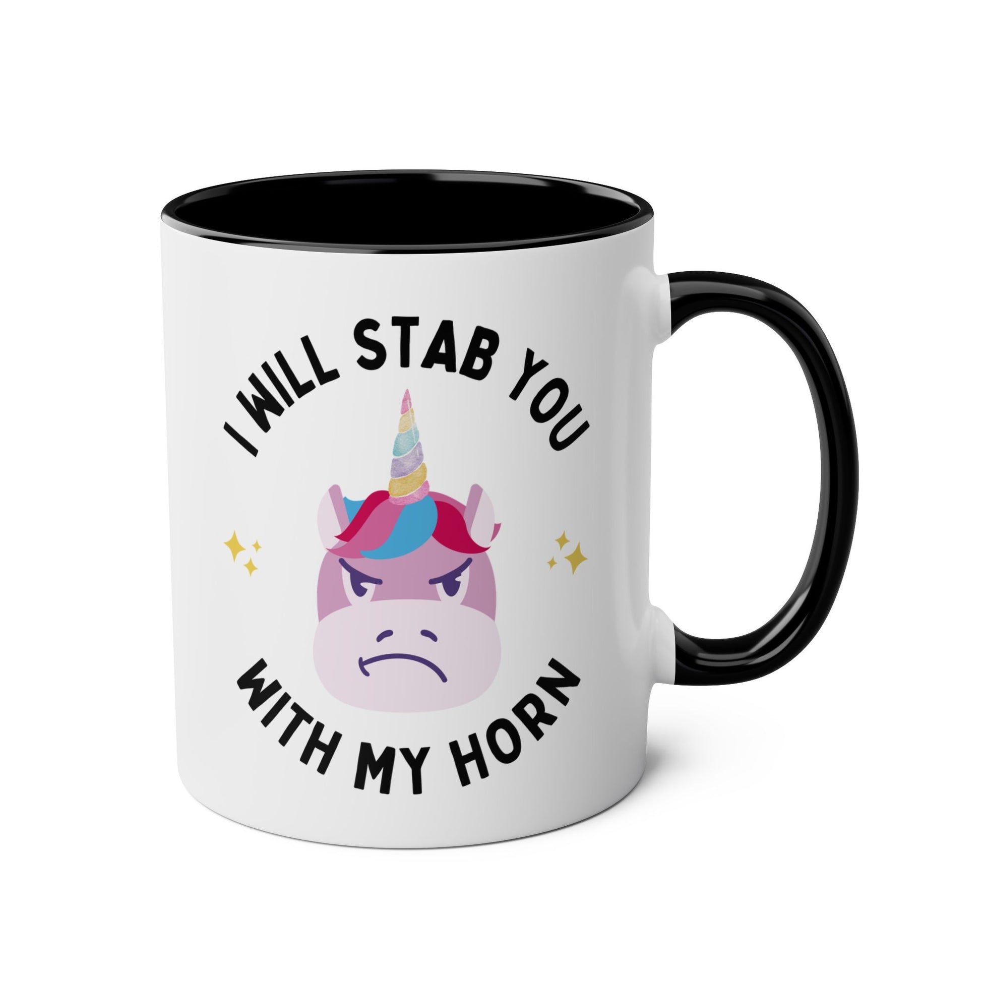 I Will Stab You With My Horn 11oz white with black accent funny large coffee mug gift for girls women unicorn lover sarcasm sarcastic cute waveywares wavey wares wavywares wavy wares