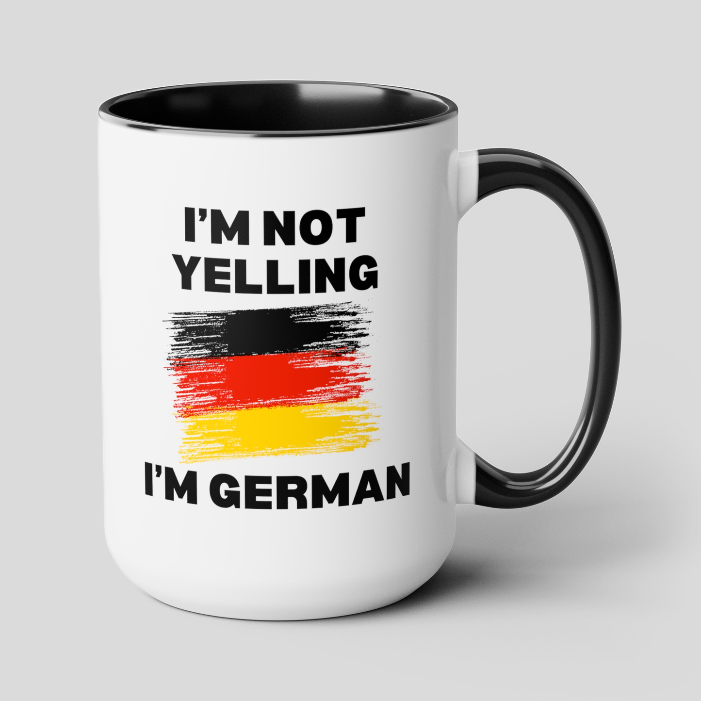 I'm Not Yelling I'm German 15oz white with black accent funny large coffee mug gift for deutsch friend flag germany deutschland birthday waveywares wavey wares wavywares wavy wares cover