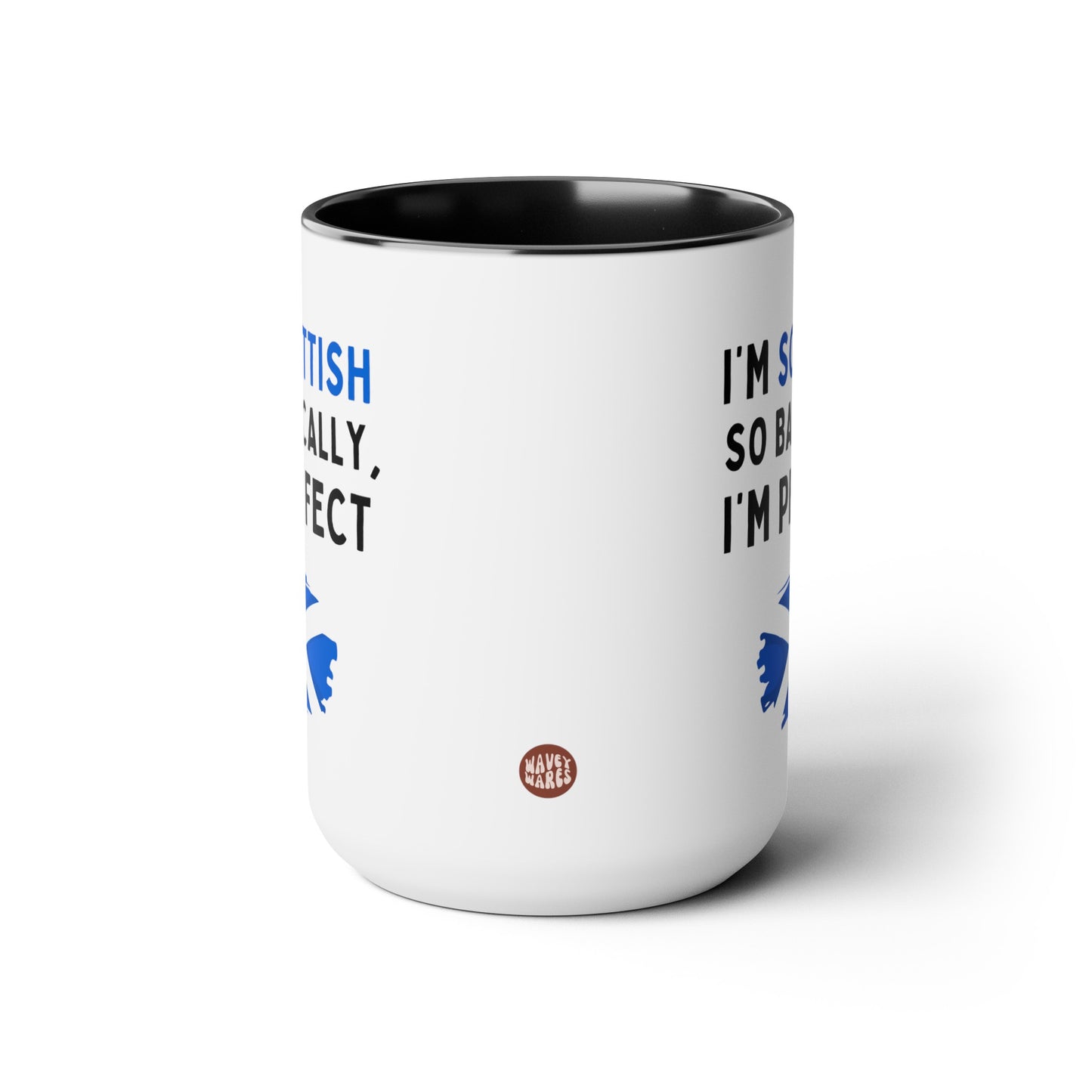 I'm Scottish So Basically I'm Perfect 15oz white with black accent funny large coffee mug gift for Scotland love flag pride waveywares wavey wares wavywares wavy wares side