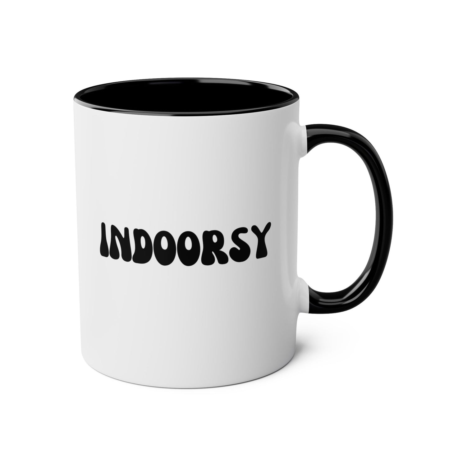 Indoorsy 11oz white with black accent funny large coffee mug gift for antisocial asocial cute introverts introvert her waveywares wavey wares wavywares wavy wares