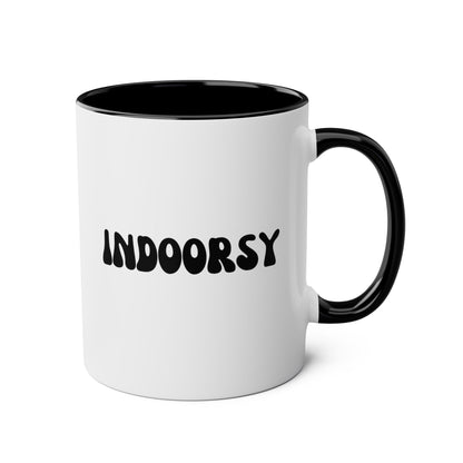 Indoorsy 11oz white with black accent funny large coffee mug gift for antisocial asocial cute introverts introvert her waveywares wavey wares wavywares wavy wares