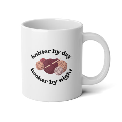 Knitter By Day Hooker By Night 20oz white funny large coffee mug gift for mom mother's day wool knitting novelty rude joke wavey wares wavywares wavy wares
