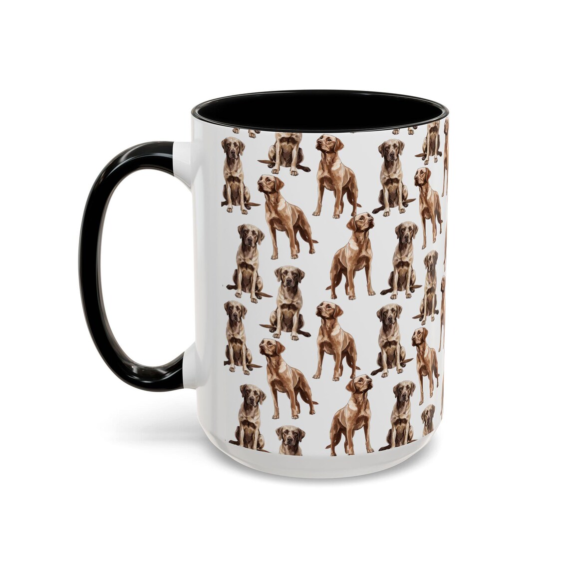 Cute Labradors Watercolor Pattern 15oz white with black accent funny large coffee mug gift for dog lover animal brown lab mom dad aesthetic owner birthday secret santa Christmas waveywares wavey wares wavywares wavy wares