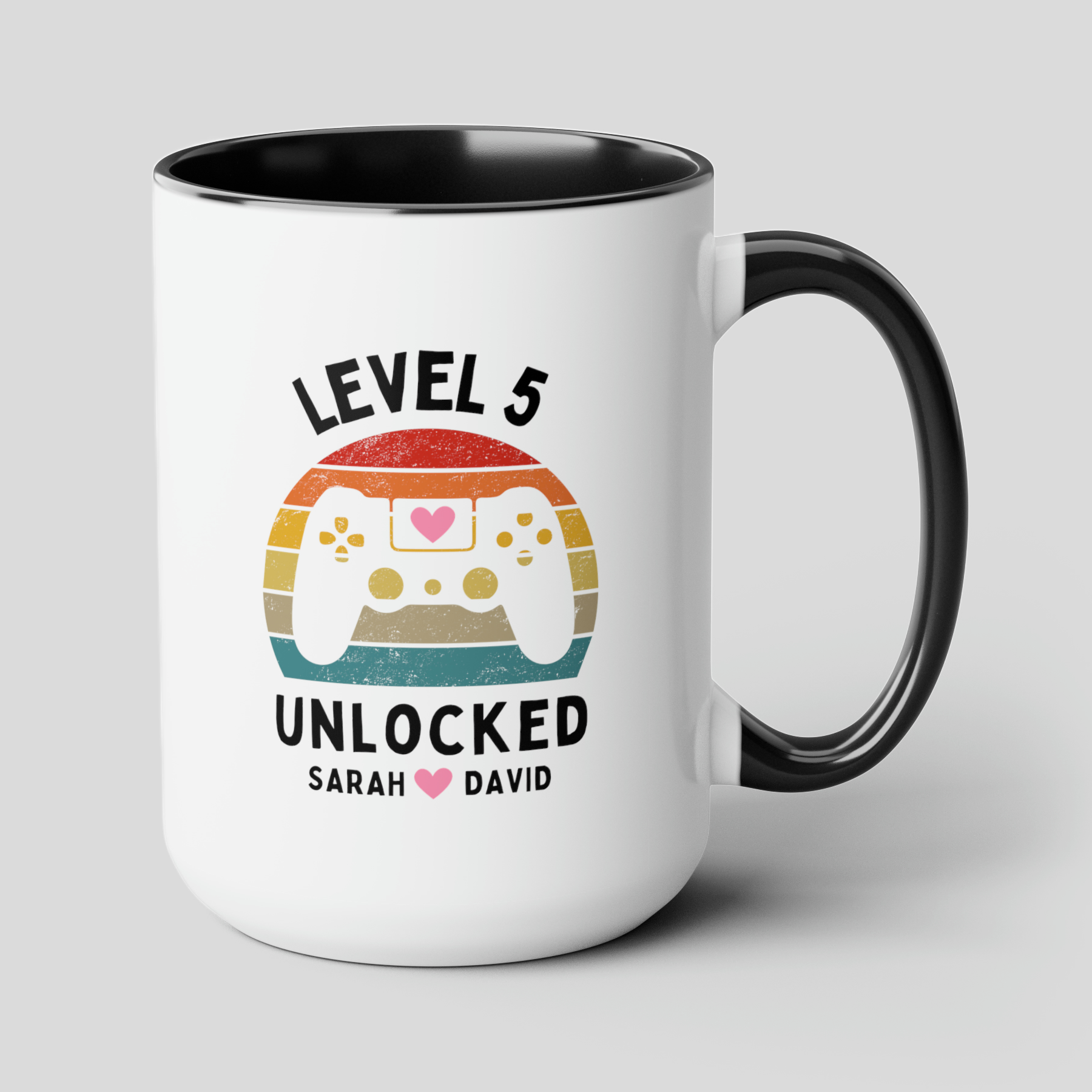 Level Unlocked 15oz white with black accent funny large coffee mug gift for husband wife wedding anniversary retro video game gamer custom date personalize customize waveywares wavey wares wavywares wavy wares cover