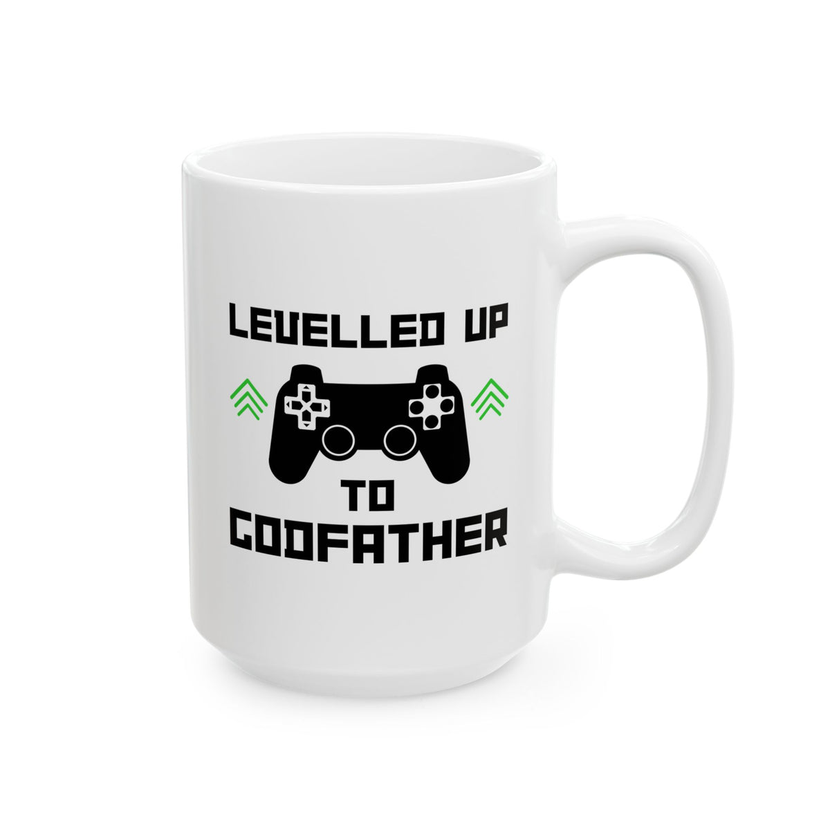Levelled Up To Godfather 15oz white funny large coffee mug gift for new pregnancy announcement reveal to be birthday Christmas occasion waveywares wavey wares wavywares wavy wares