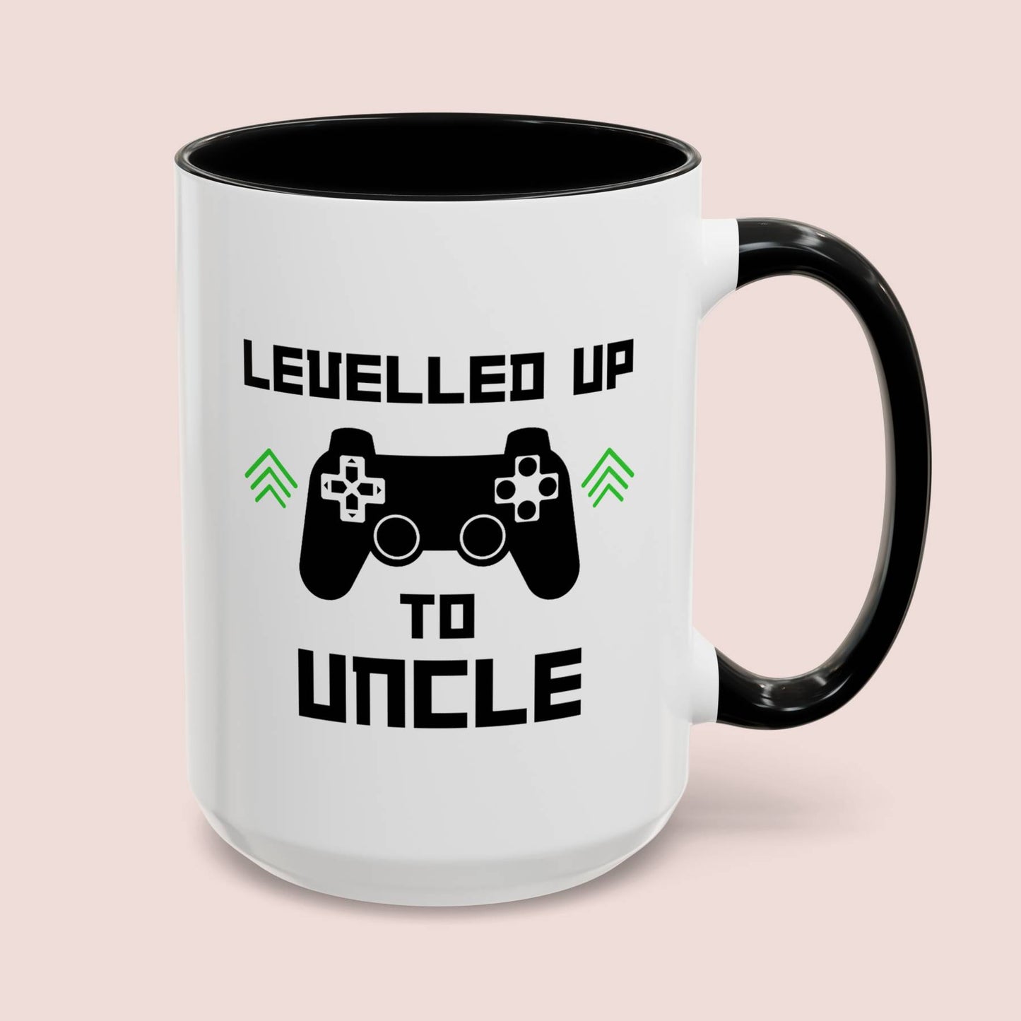 Levelled Up To Uncle 15oz white with black accent funny large coffee mug gift for new announcement to be pregnancy reveal waveywares wavey wares wavywares wavy wares cover