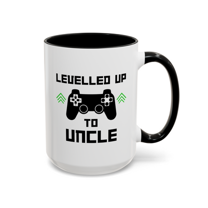 Levelled Up To Uncle 15oz white with black accent funny large coffee mug gift for new announcement to be pregnancy reveal waveywares wavey wares wavywares wavy wares