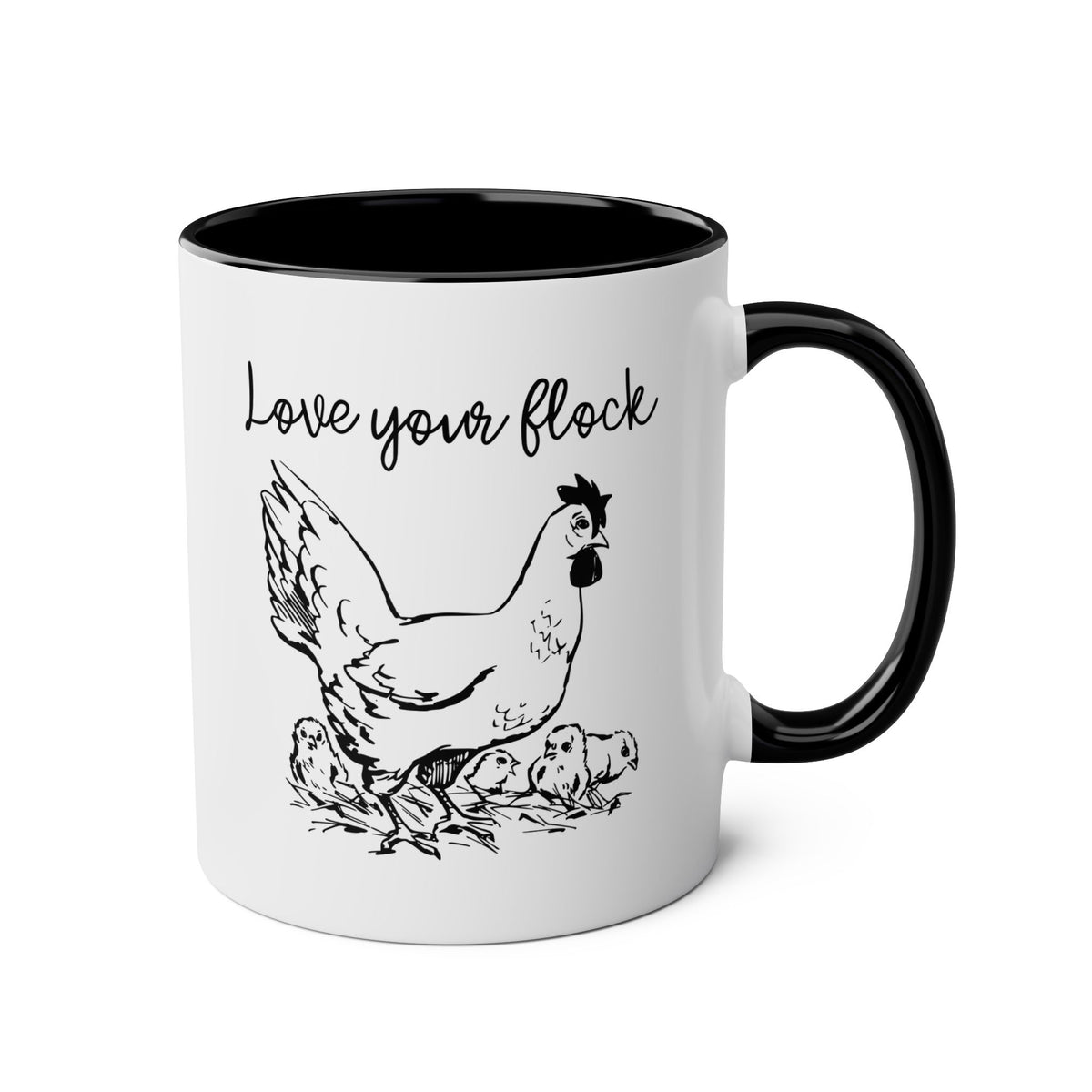 Love Your Flock 11oz white with black accent funny large coffee mug gift for chicken lovers lady farm mom women wife mother's day crazy birthday waveywares wavey wares wavywares wavy wares
