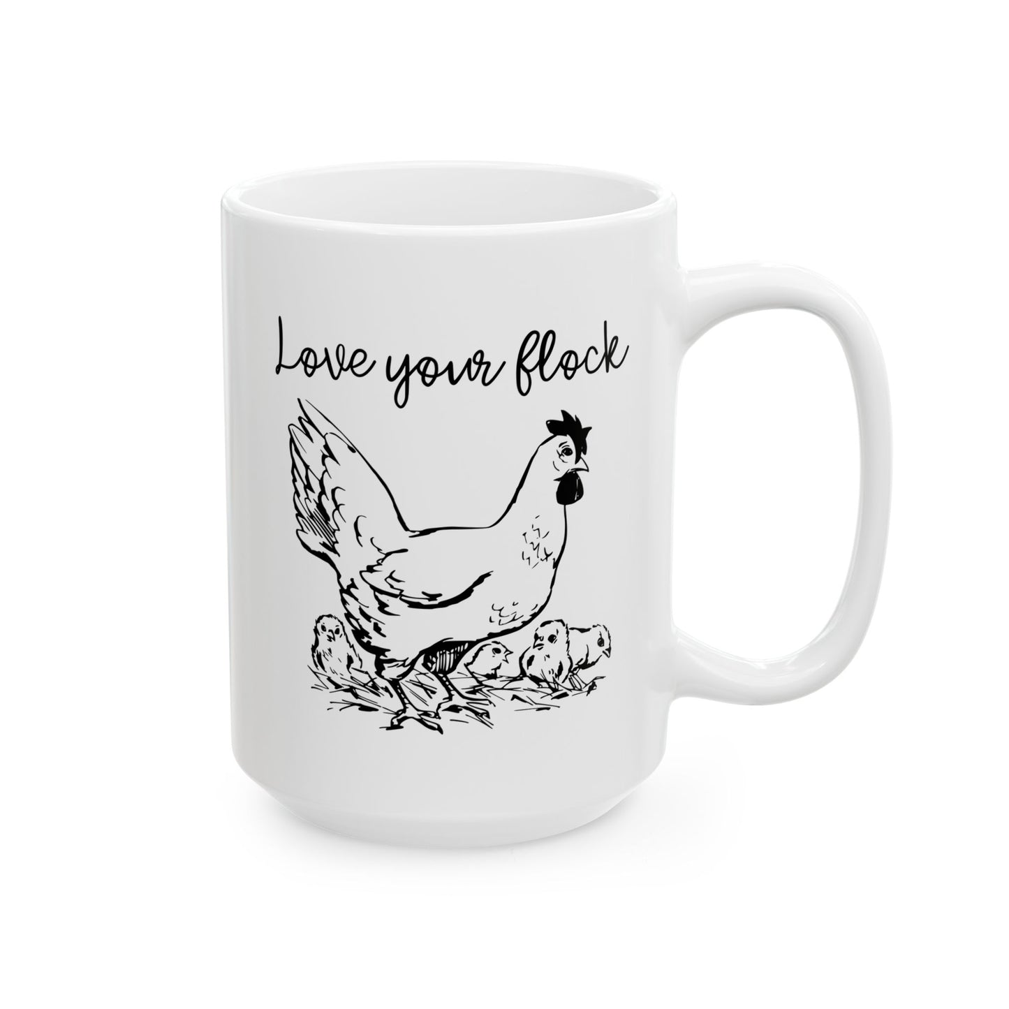 Love Your Flock 15oz white funny large coffee mug gift for chicken lovers lady farm mom women wife mother's day crazy birthday waveywares wavey wares wavywares wavy wares