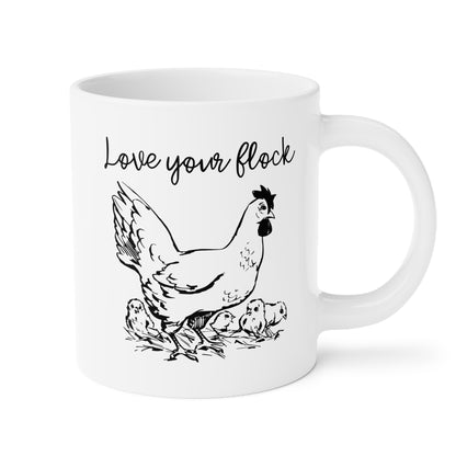 Love Your Flock 20oz white funny large coffee mug gift for chicken lovers lady farm mom women wife mother's day crazy birthday waveywares wavey wares wavywares wavy wares