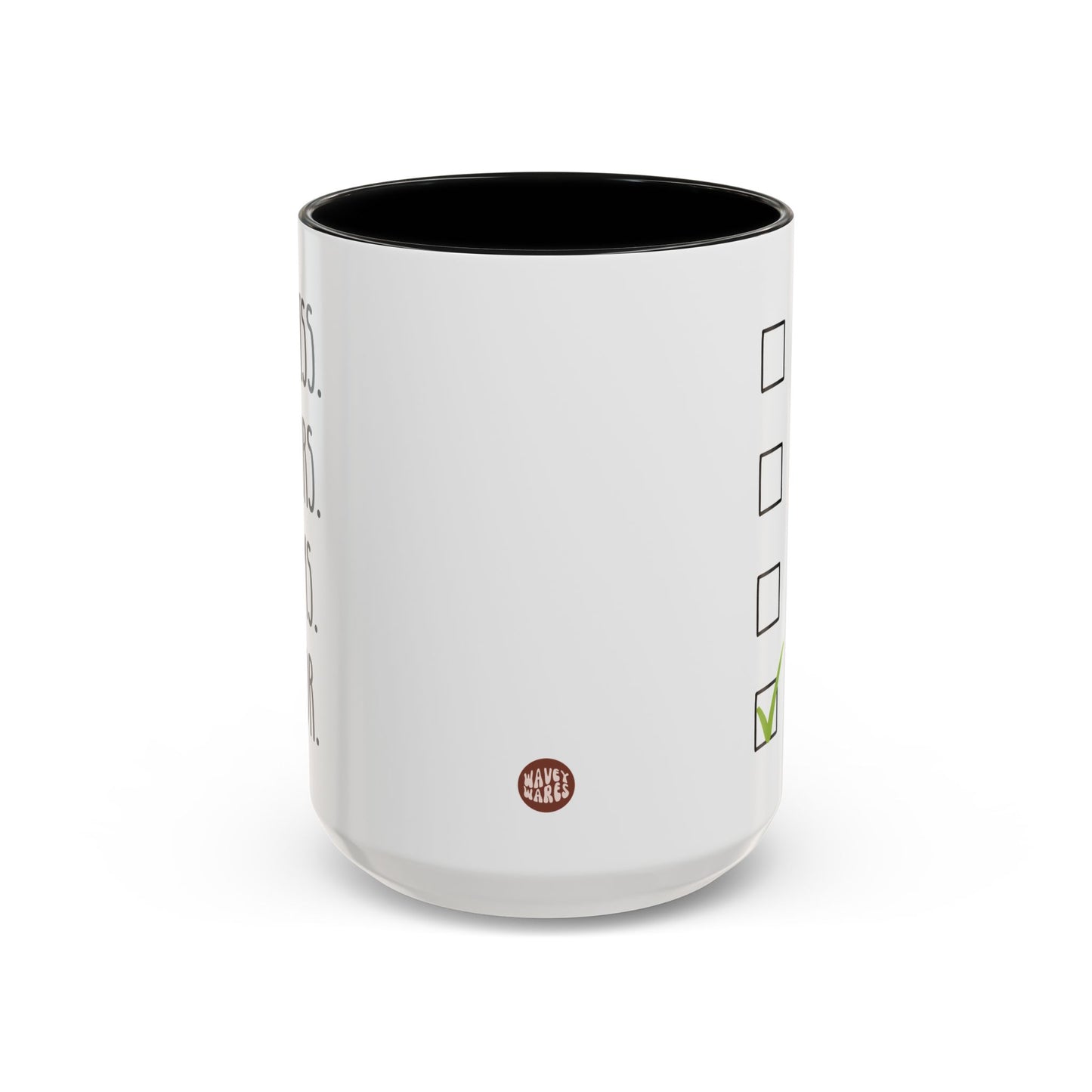 Miss Mrs Ms Dr 15oz white with black accent funny large coffee mug gift for PHD New Doctor Graduate checklist med school medical degree birthday Christmas occasion waveywares wavey wares wavywares wavy wares side