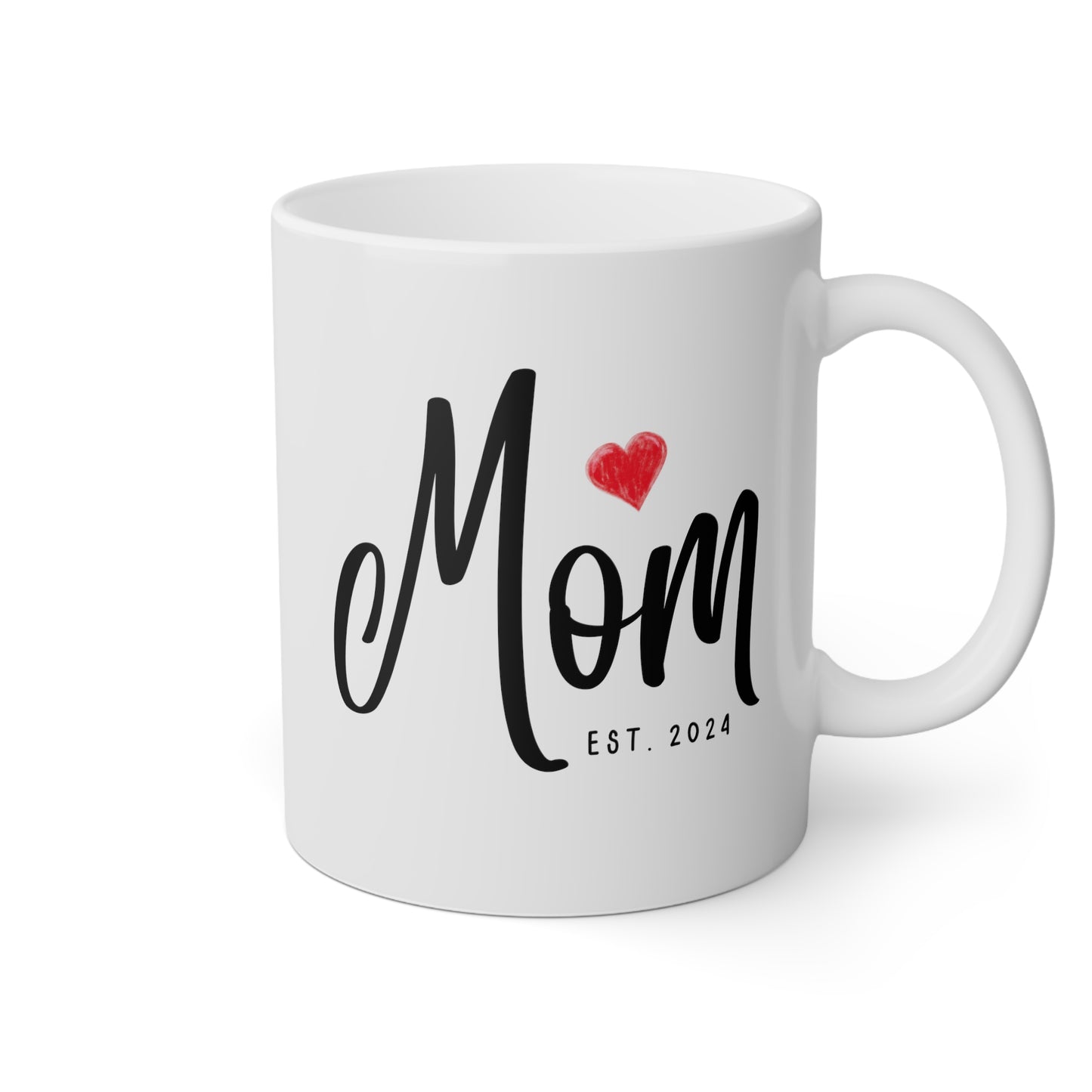Mom Est Year 11oz white funny large coffee mug gift for pregnancy announcement mama baby shower custom date personalize customize waveywares wavey wares wavywares wavy wares