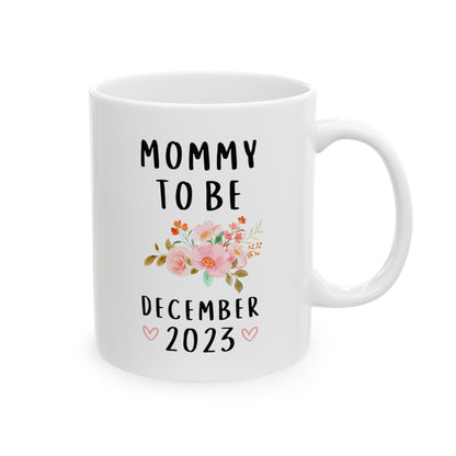 Mommy to Be 11oz white funny large coffee mug gift for future mother new mom pregnancy announcement due date floral mum personalized custom waveywares wavey wares wavywares wavy wares