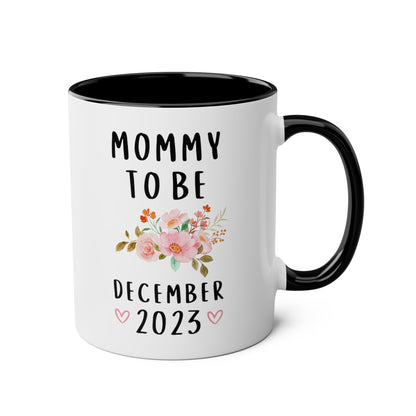 Mommy to Be 11oz white with black accent funny large coffee mug gift for future mother new mom pregnancy announcement due date floral mum personalized custom waveywares wavey wares wavywares wavy wares