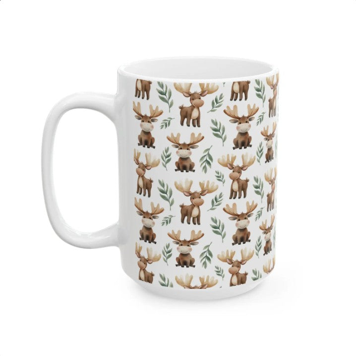 Cute moose Watercolor Pattern 15oz white funny large coffee mug gift for moose Lover holiday animal enthusiast adorable kids birthday secret santa Christmas waveywares wavey wares wavywares wavy wares