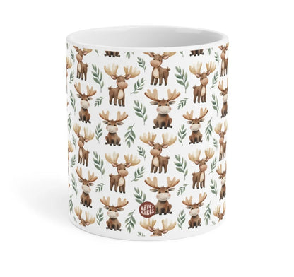 Cute moose Watercolor Pattern 20oz white funny large coffee mug gift for moose Lover holiday animal enthusiast adorable kids birthday secret santa Christmas waveywares wavey wares wavywares wavy wares side