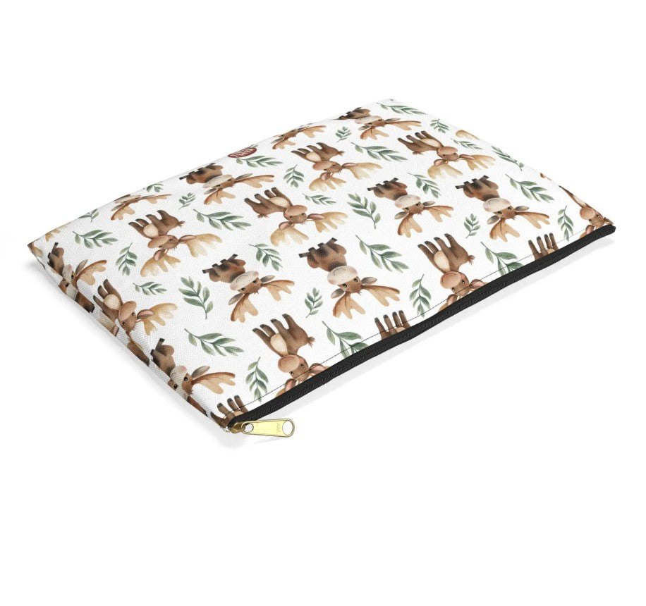 Cute Moose Pattern Flat Lay white travel zip bag gift for moose Lover holiday animal enthusiast kids adorable aesthetic birthday secret santa Christmas cosmetic makeup drugs storage case accessory pouch toiletry pencil waveywares wavey wares wavywares wavy wares