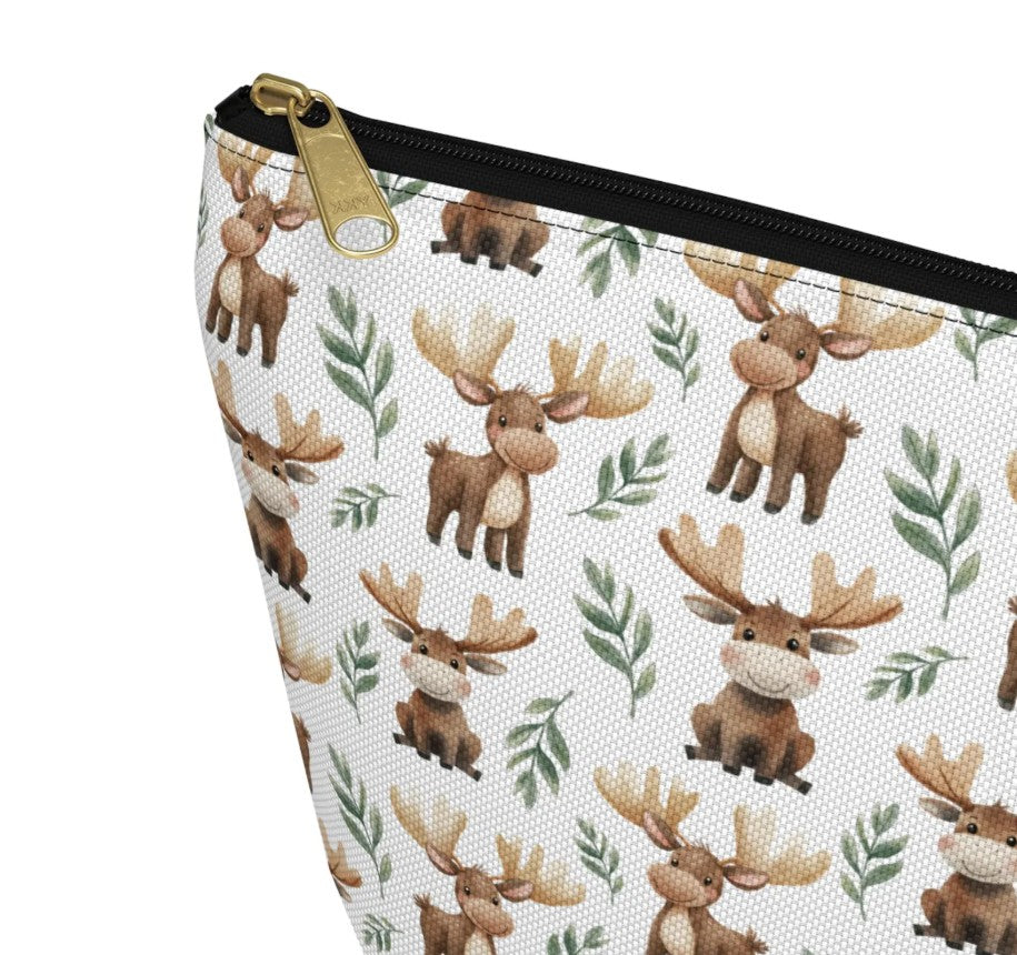 Cute Moose Pattern Zipper white travel zip bag gift for moose Lover holiday animal enthusiast kids adorable aesthetic birthday secret santa Christmas cosmetic makeup drugs storage case accessory pouch toiletry pencil waveywares wavey wares wavywares wavy wares